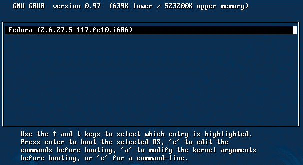 Fedora Linux - Menu do Grub