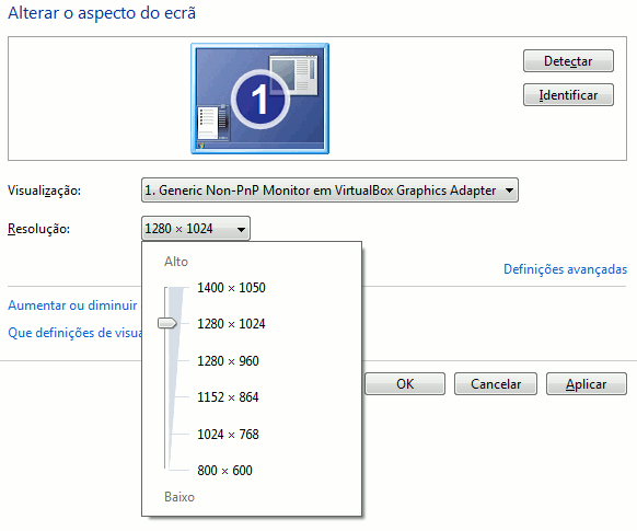 Menu - Alterar aspecto ecrã