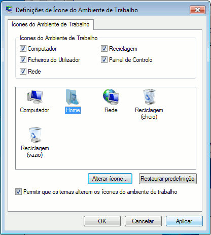 Windows 7 - Definicoes de icons - Ambiente de trabalho