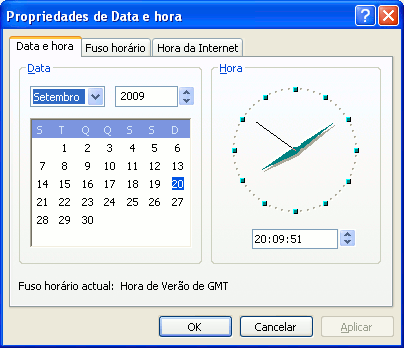 Windows XP - Propriedades de data e hora