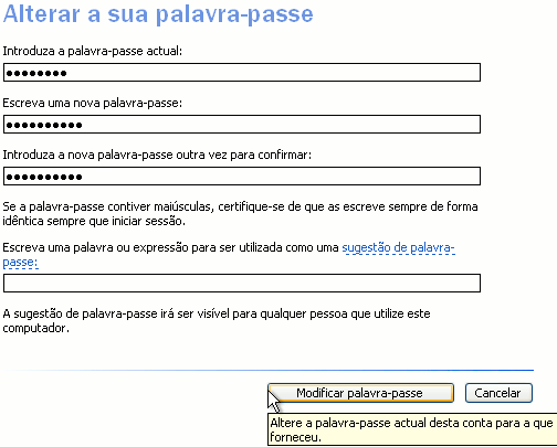 Windows XP - Alteração da password do Utilizador