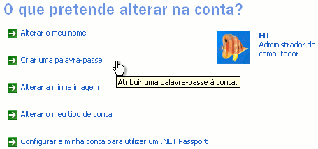 Windows XP - Contas dos Utilizadores - Criar palavra-passe - Criar password