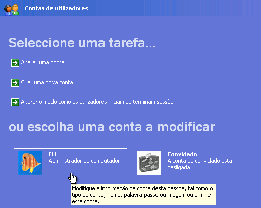 Windows XP - Escolher Conta de Utilizador