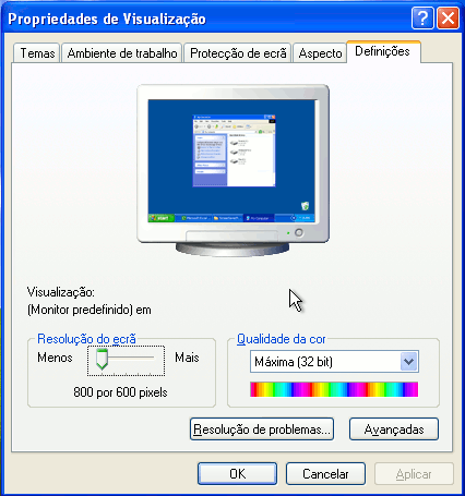 Windows XP - Propriedades de Visualização - Definições