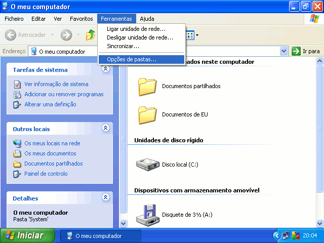 Windows XP - Opções das Pastas