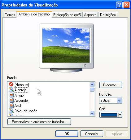 Windows XP - Propriedades de Visualização - Ambiente de Trabalho
