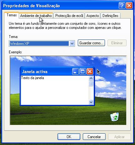 Windows XP - Propriedades de Visualização - Temas